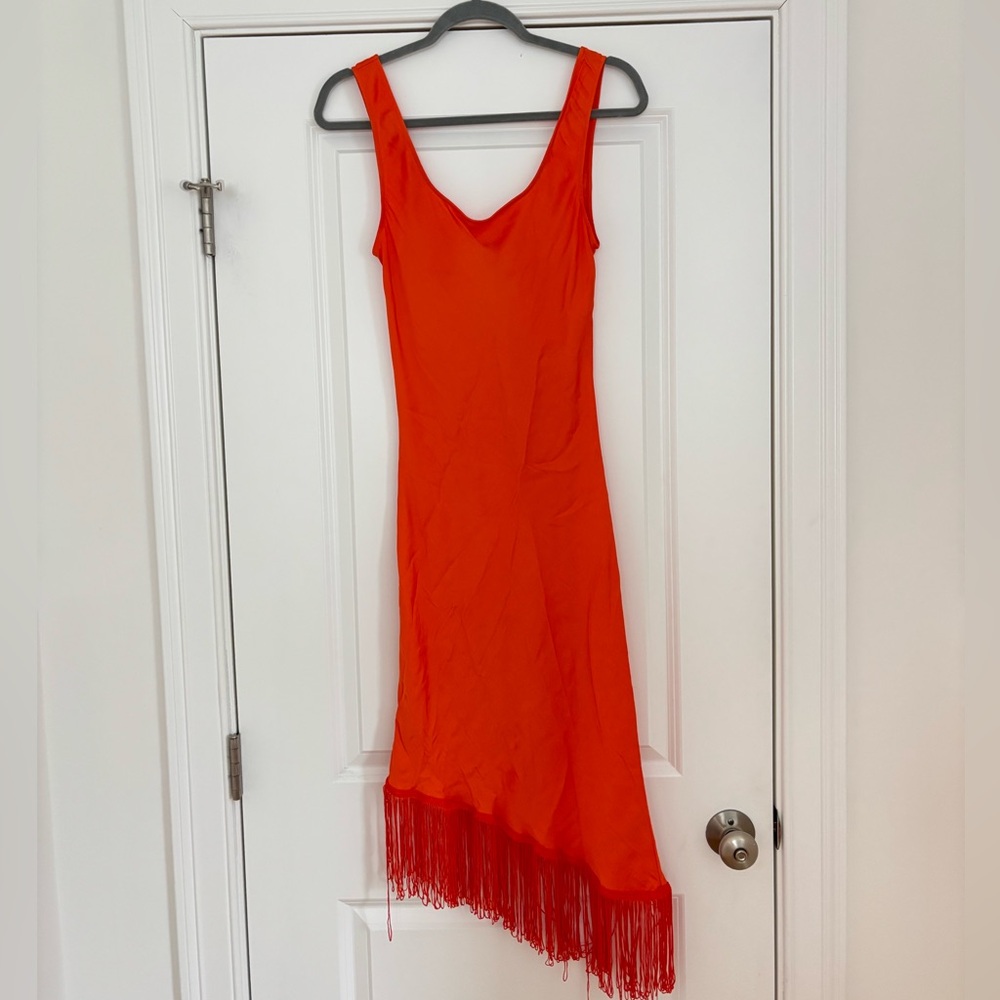 Steve Madden Bright Orange Fringe Maxi Dress
